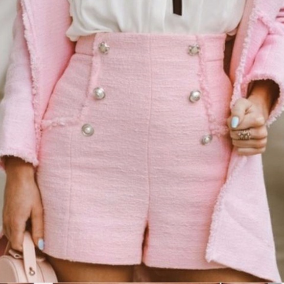 ZARA Pink Tweed Shorts. XL. New. - Picture 1 of 10